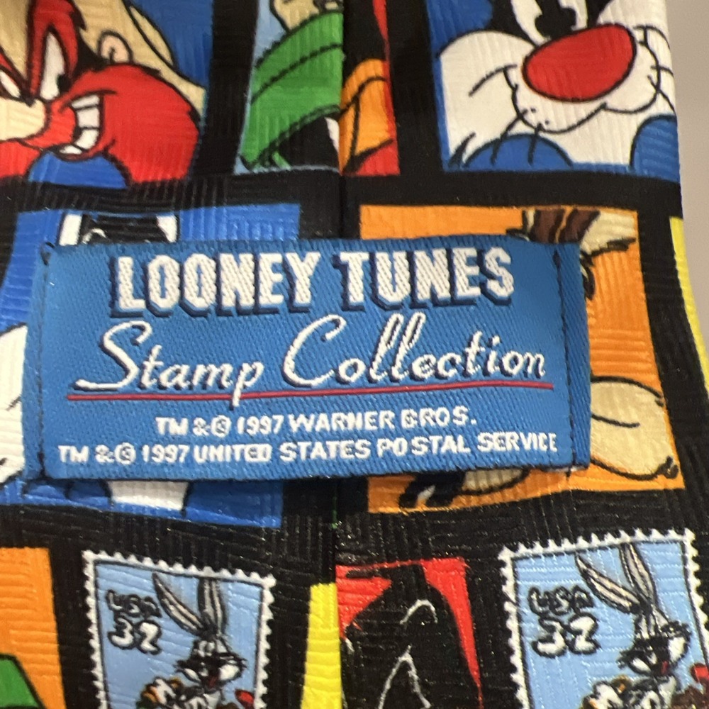 Vintage 1997 Looney Tunes Stamp Collection Men's 90s Cartoon Silk Tie unique 21 - Picture 5 of 6
